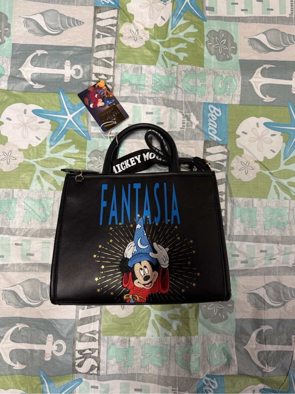 Primark Disney Fantasia Mickey Mouse Black Small Mini Tote Handbag Strap New